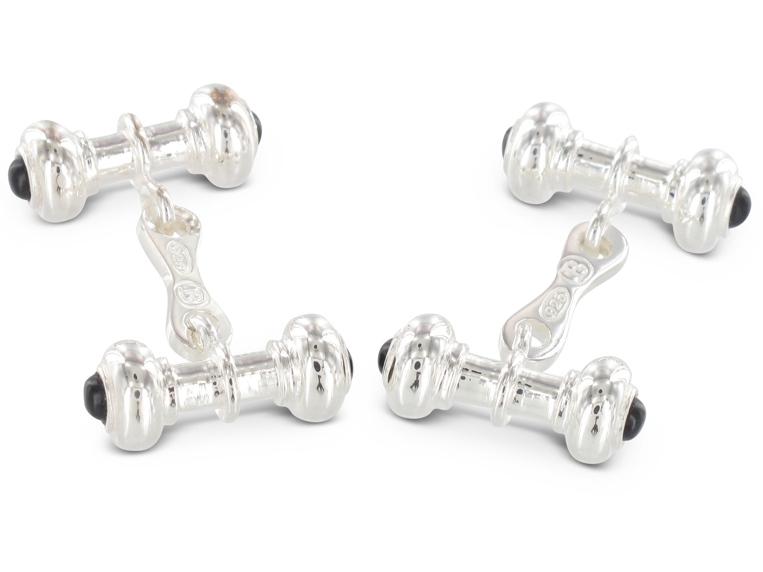 Manschettenknöpfe Hantelform Onyx Applikationen Silber