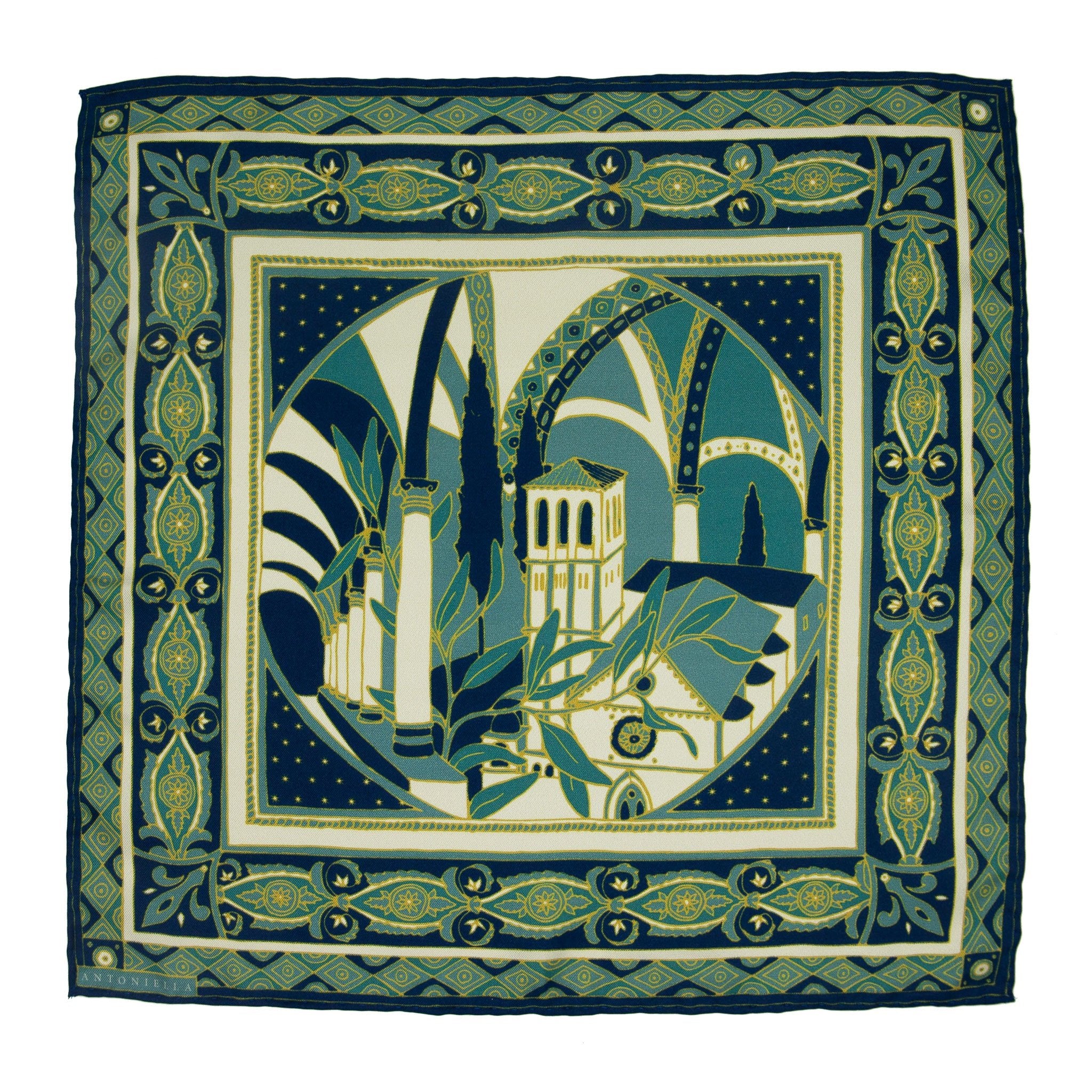 Handkerchief " Assisi in Cobalt" made of pure silk - Christian Weilert