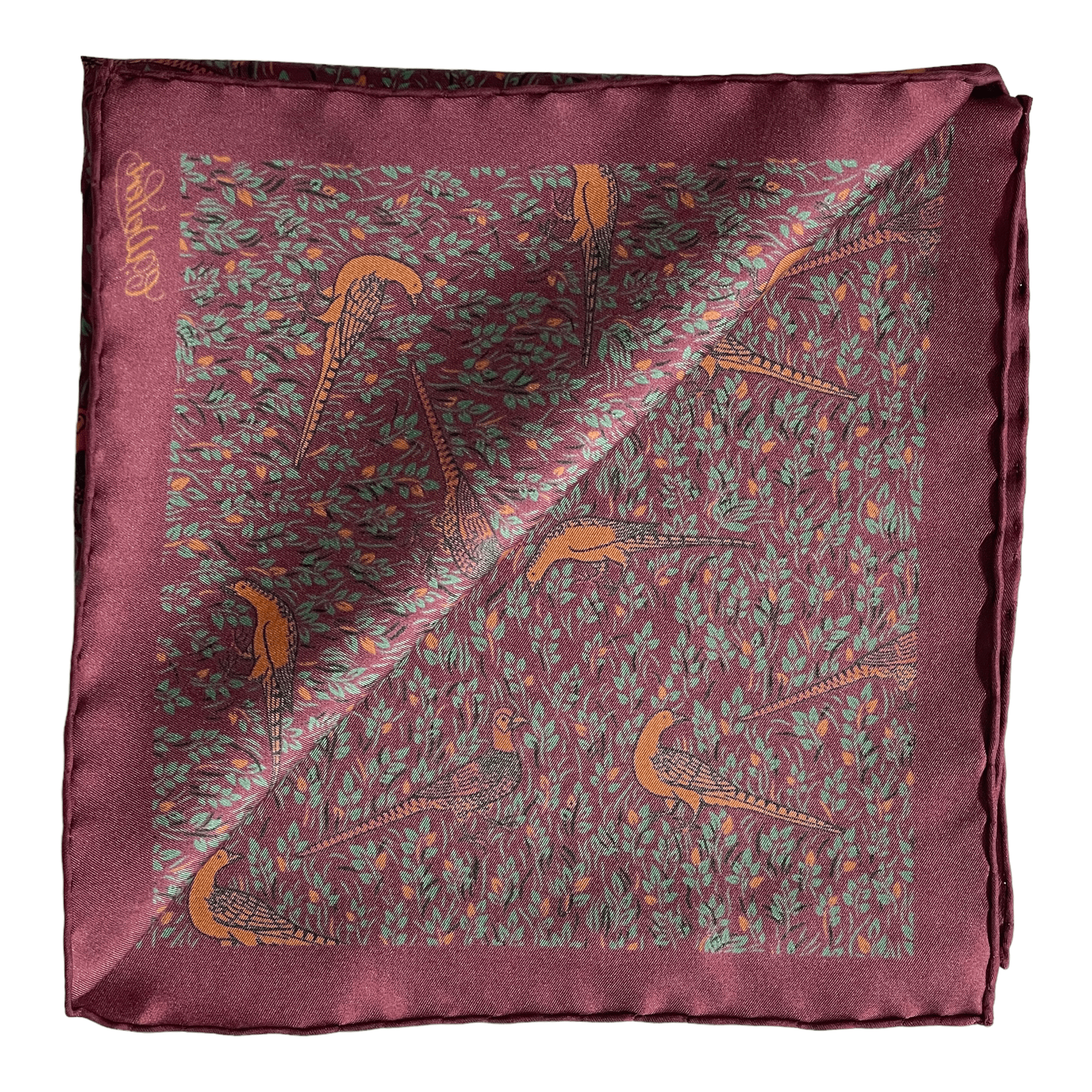 Pheasant" pocket square in red made of pure silk - Christian Weilert