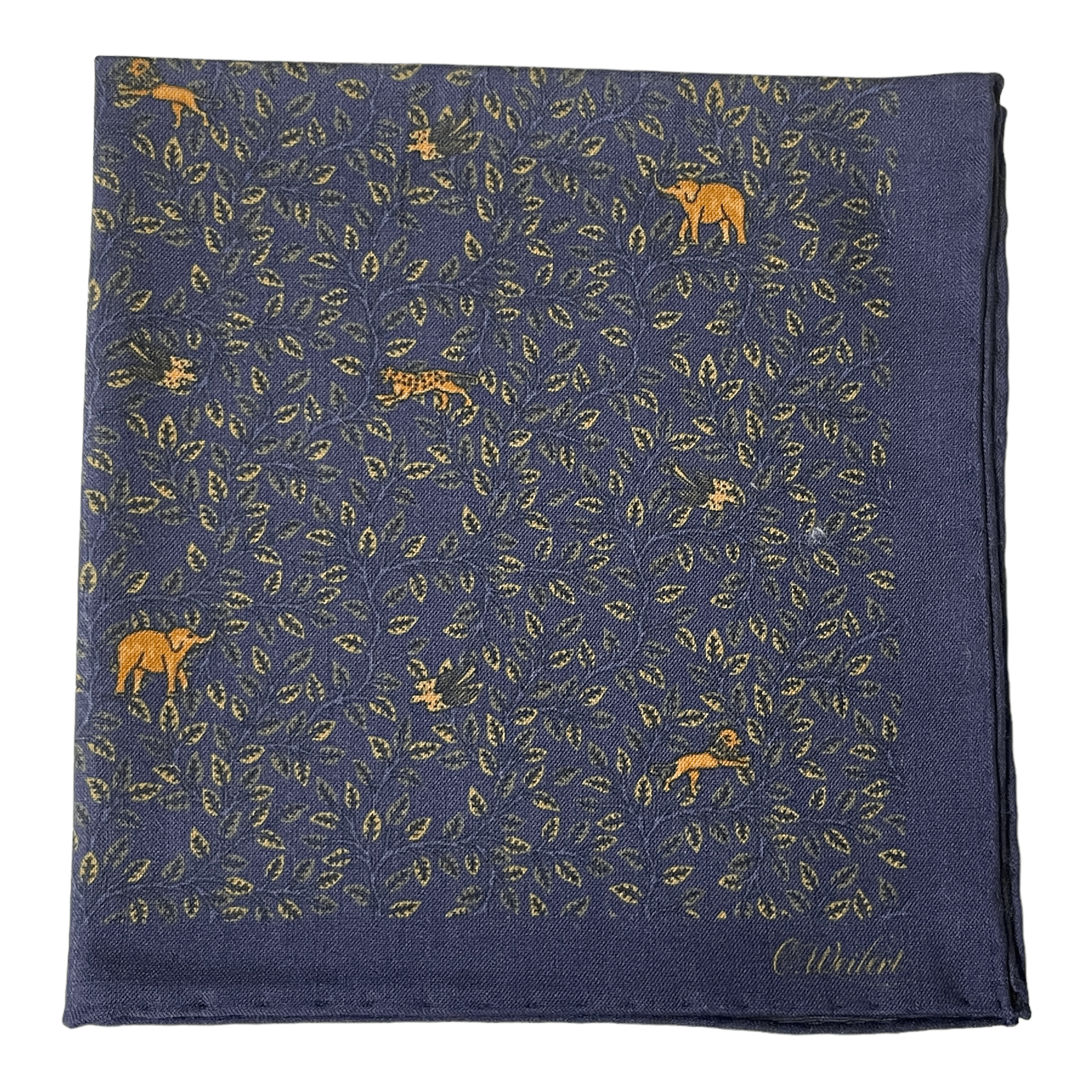 Handkerchief with African animals in dark blue made of wool/silk - Christian Weilert