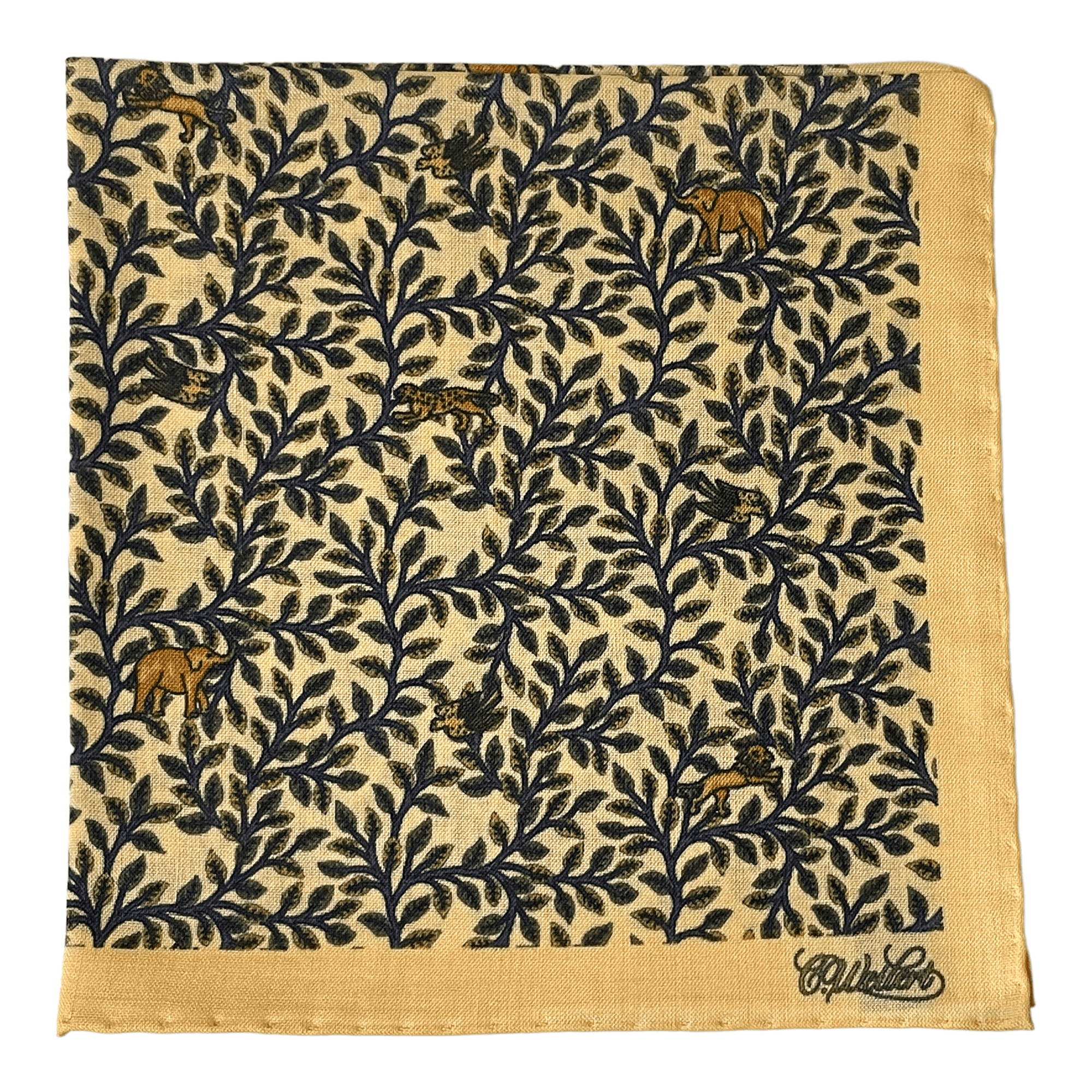 Pocket square with African animals in ecru made of wool/silk - Christian Weilert