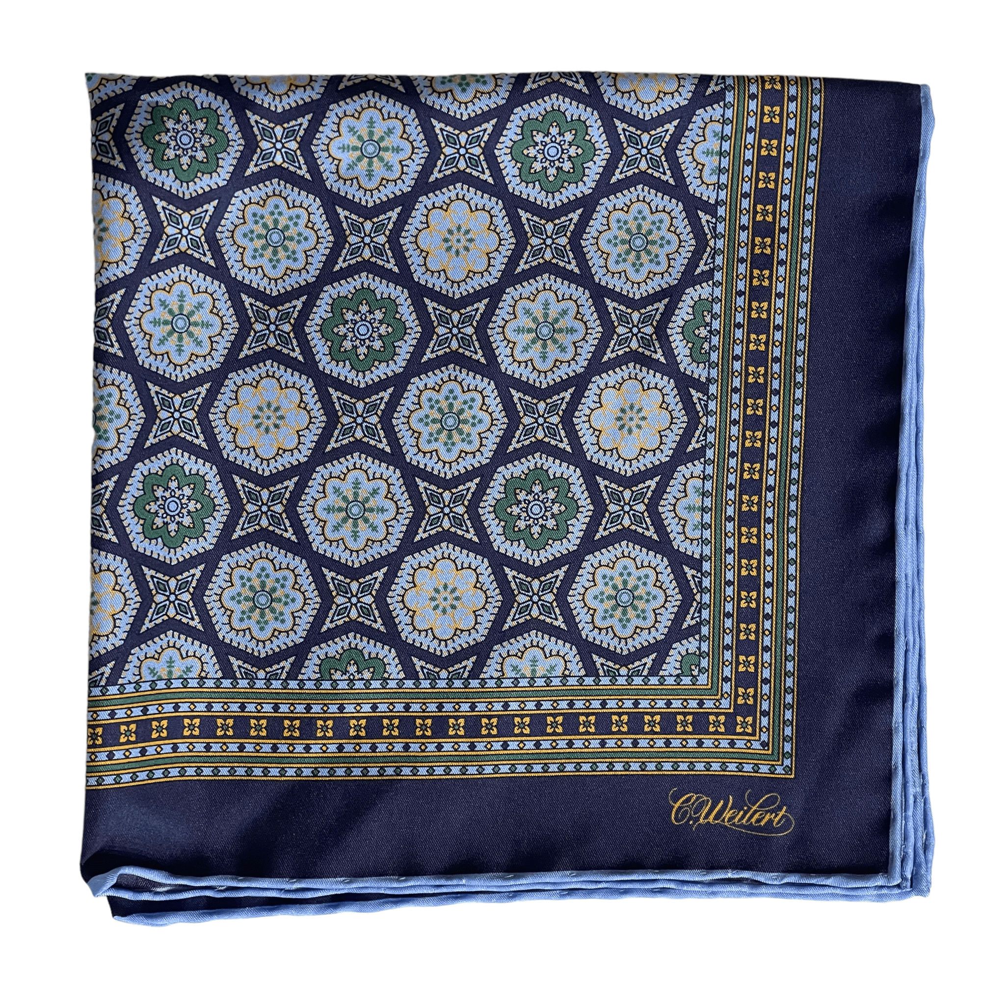 Handkerchief with floral print in blue made of pure silk - Christian Weilert