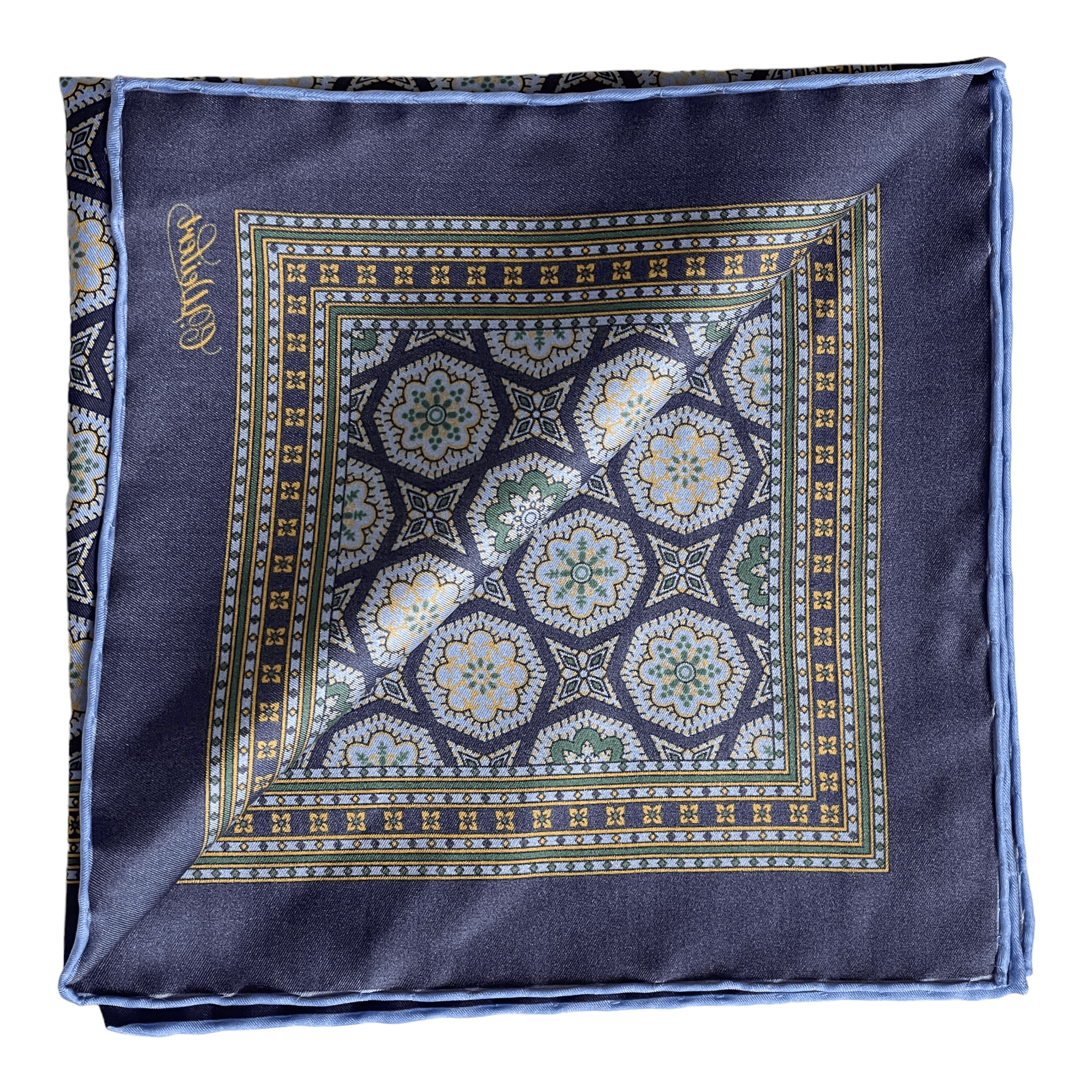 Handkerchief with floral print in blue made of pure silk - Christian Weilert