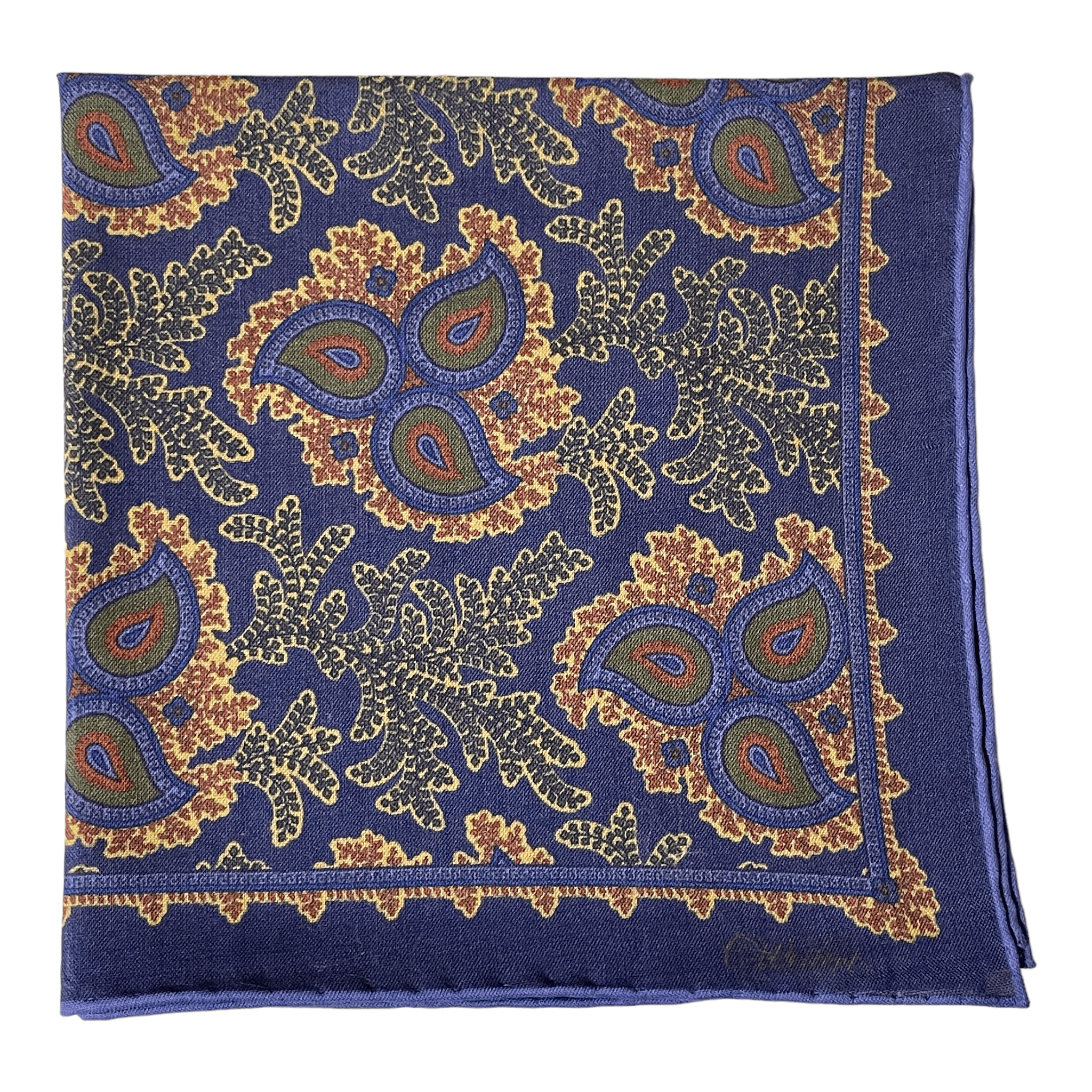 Handkerchief with large paisley in dark blue made of wool/silk - Christian Weilert