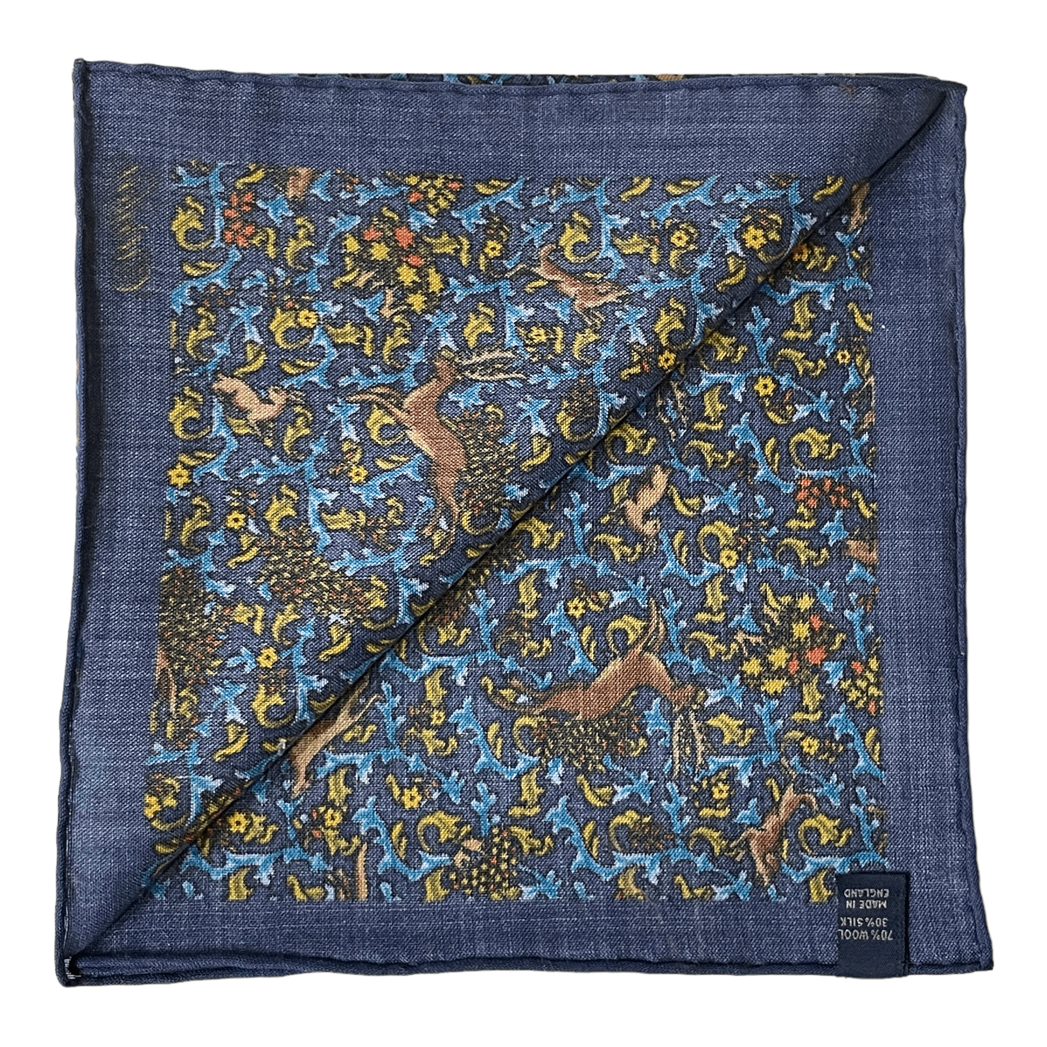 Handkerchief with forest animals in dark blue wool/silk - Christian Weilert