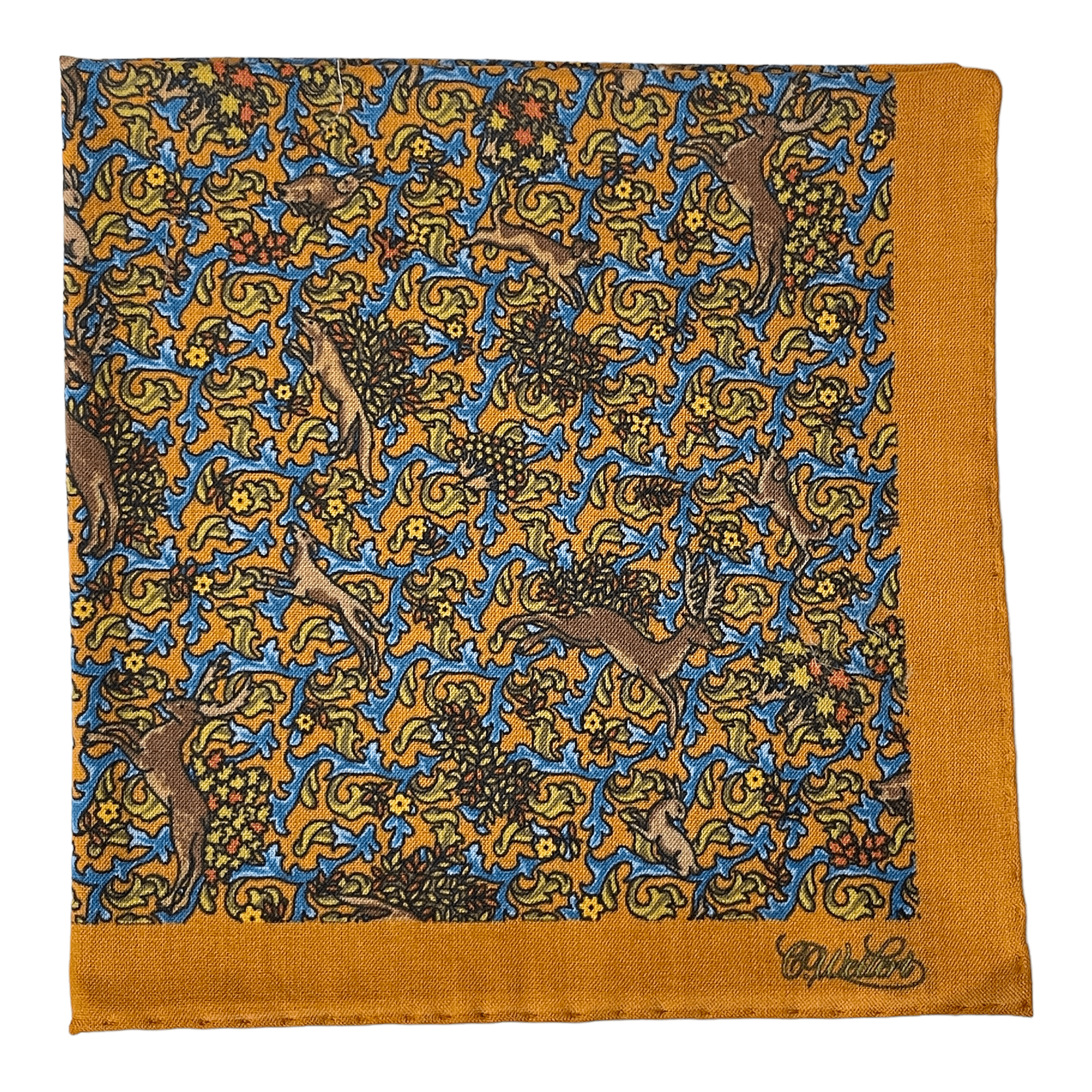 Handkerchief with forest animals in rust made of wool/silk - Christian Weilert