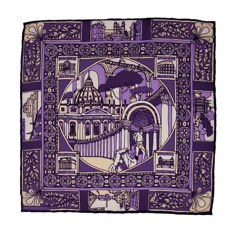 "Roma in Viola" handkerchief in pure silk - Christian Weilert