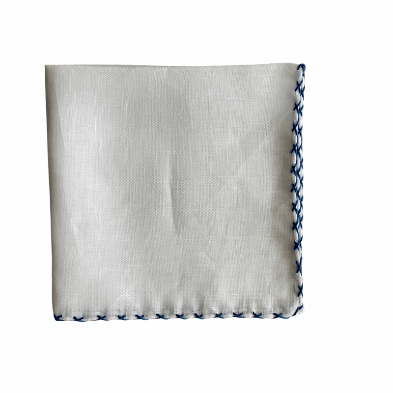 White linen handkerchief with cross stitch in various colors - Christian Weilert