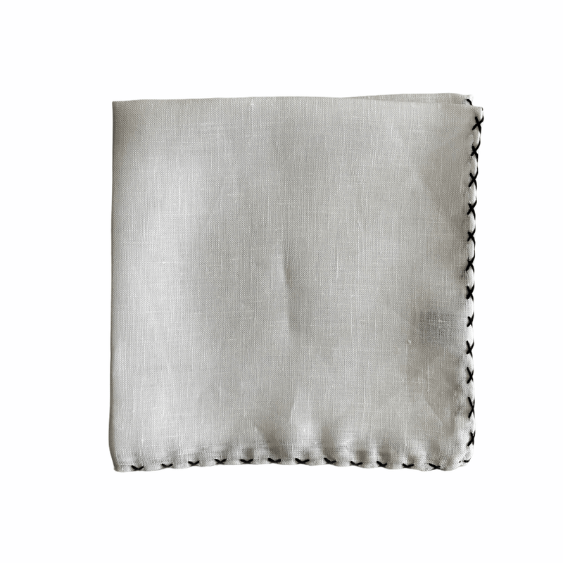 White linen handkerchief with cross stitch in various colors - Christian Weilert