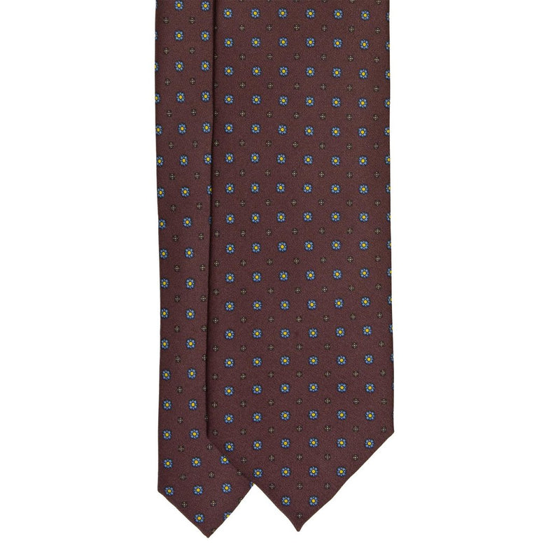 Braune Seidenkrawatte mit kleinen Blumenmuster